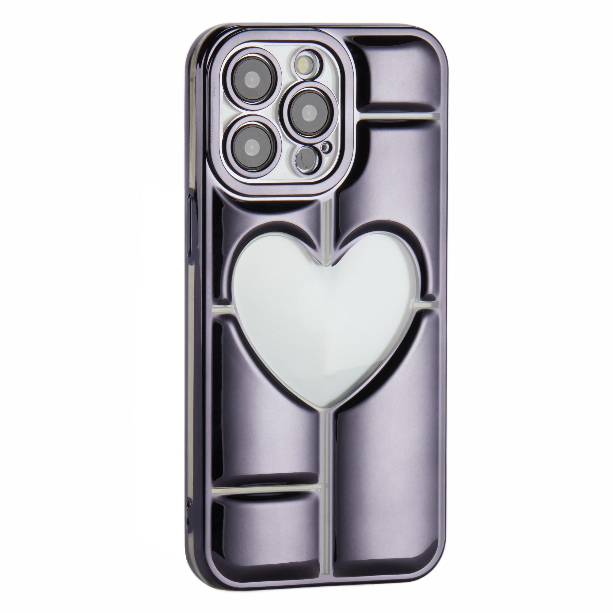 MNS Series for iPhone 14 Pro TPU Case Electroplating Phone Cover Clear 3D Heart Shape - Silver MNS Series for iPhone 14 Pro TPU Case Electroplating Phone Cover Clear 3D Heart Shape - Silver